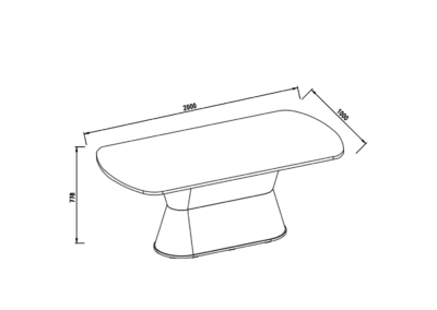 Неразтегателна маса: Ширина: (X) – 200 см. Дължина: (Y) – 100 см. Височина: (Z) – 77.8 см.